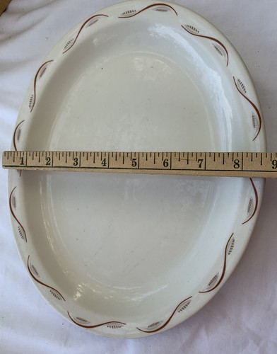 Plato de cena ovalado vintage Homer Laughlin Restaurant Ware blanco marrón 11" - Imagen 4 de 5