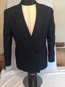 Vintage-Lanvin-Paris-Sz-42-Men-039-s-Steel-Blue-Grey-Double-Breasted-Jacket