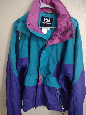 Helly Hansen Windbreaker Jacket Multi-Color Zip Lined Hood Men Sz M,  Vintage