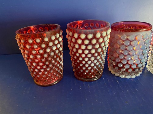 EAPG Hobbs Brockunier Dewdrop Cranberry Water Tumbler (4) 2 Fenton - Picture 2 of 9