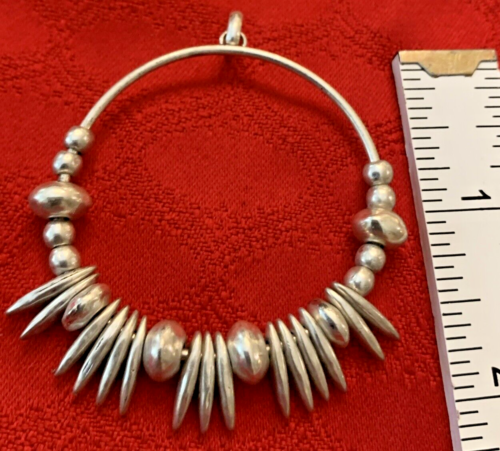 LUCKY BRAND Silvertone Semi Precious Circle Pendant/Amulet w/Spikes & Beads J - Picture 2 of 2