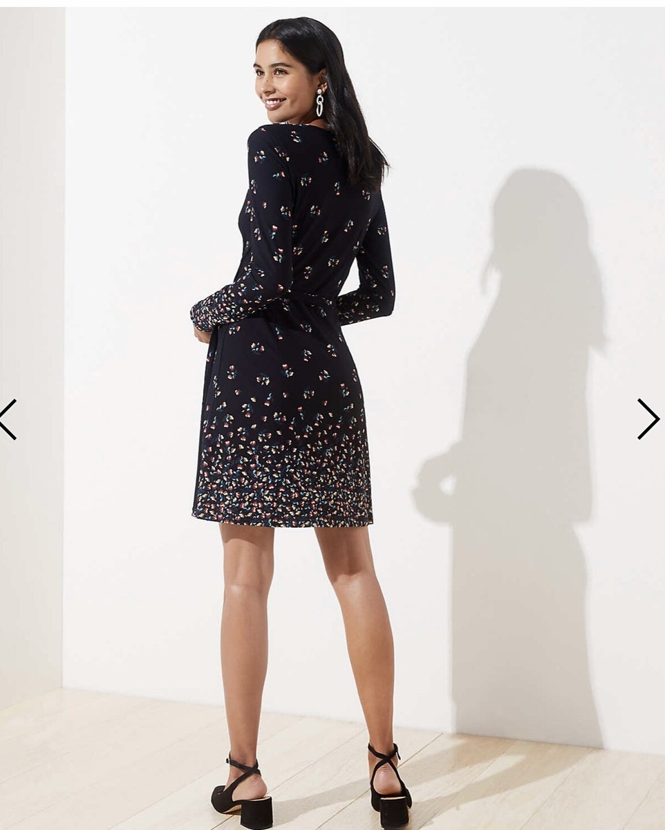 Macys Party Petite Dressy Petite Dresses Macy's Loft Petite Petaled  Long Sleeve Wrap Dress Size S Black Women's