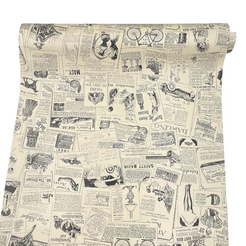 Newspaper Wallpaper 17” x 118” Vintage Peel And Stick Self Adhesive Decoration - Picture 3 of 11