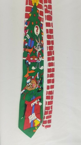 Addiction Looney Tunes Mania Krawatte 100 % Seide Bugs Tweety Daffy Taz 1993 Weihnachten - Bild 2 von 4