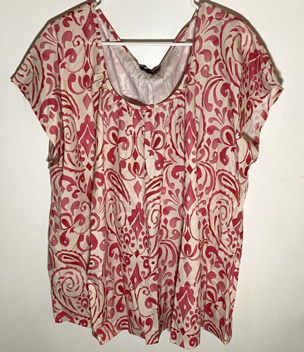 NEW Pink White Cream Professional 3X Blouse Shirt Short Sleeve Round NoraCora - Picture 1 of 3