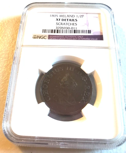 1805 Ireland Half Penny NGC XF Details Scratches