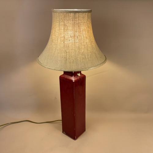 Vintage Ceramic Lamp Light Bedside Table Red Pillar Large Hessian Beige Shade - Picture 13 of 16