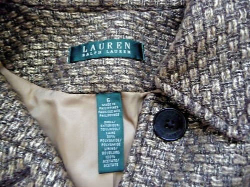 Lauren Ralph Lauren size 6 Jacket Coat Blazer Woven Brown Gold Metallic Shimmer - Picture 2 of 7