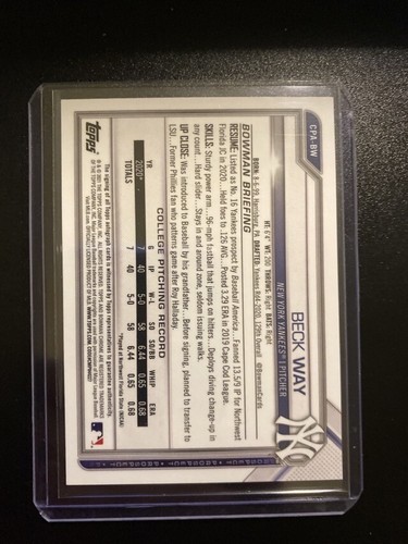 2021 Bowman Chrome Prospect Autographs Speckle Refractors #CPABW Beck Way - Picture 2 of 2