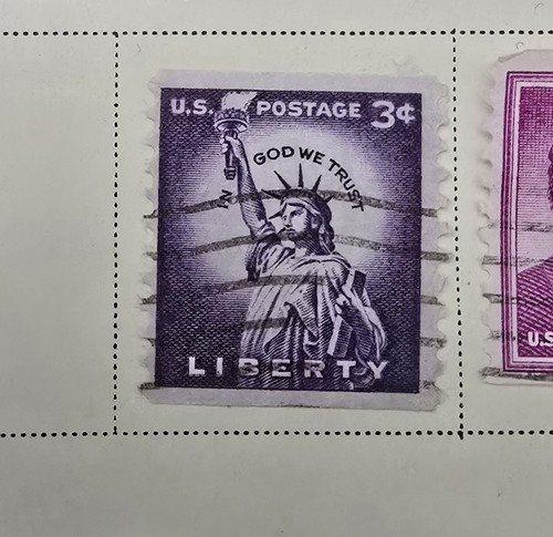 Rare US POSTAGE STAMP 3 Cent Liberty Used Purple Lady Statue Of Liberty - Picture 2 of 2