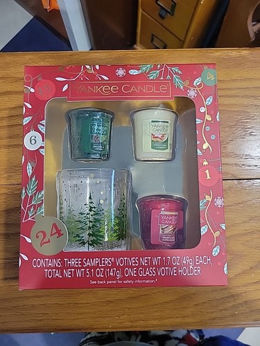 YANKEE CANDLE Weihnachtsbox Geschenkset 3 Votivkerzen mit Glashalter Neu in OVP