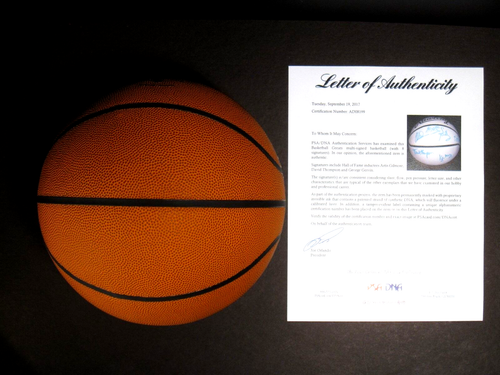 SAN ANTONIO SPURS TEAM GERVIN GILMORE THOMPSON MULTI 8 SIGNED AUTOGRAPH BALL PSA - Picture 6 of 6