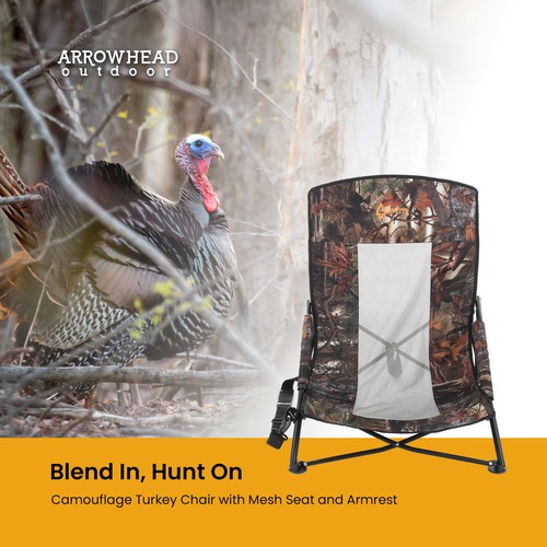 Arrowhead Outdoor High Back Turkey Hunting Blind Chair with Padded Armrest Camo - Picture 2 of 7