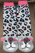 SLIPPER SOCKS CHETAH CAT SHOE SZ 5-9 SUPER WARM  CUTE 