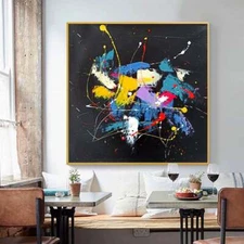 Black  Wall Abstract Painting Abstract Wall Art Splatter Painting Abstract