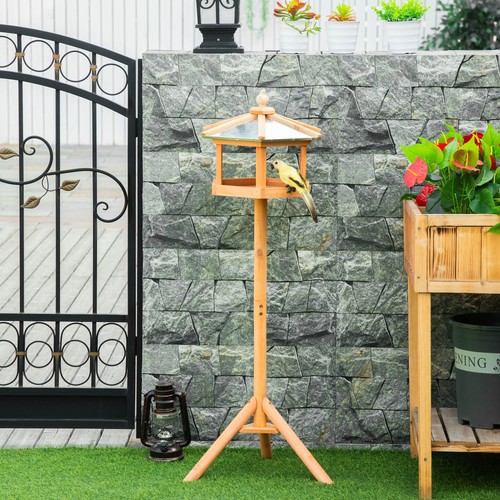 PawHut Wooden Bird Table Free Standing Feeder Garden and Backyard Station - Picture 2 of 11