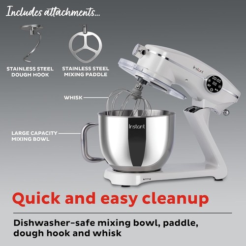 Instant Standmixer Pro - 600 W, 10 Geschwindigkeiten, 7,4 Quart Schüssel, Digitaler Timer, Weiß - Bild 9 von 11