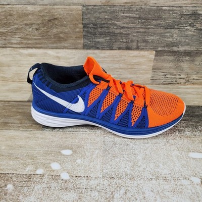 Nike Flyknit Lunar2 Mens Shoes Sz 6.5 Running Training Orange White Blue Sneaker
