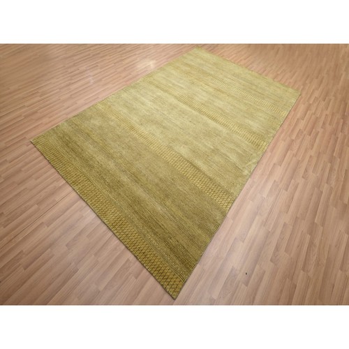 6'1"x9'6" Peanut Brown Modern Grass Design Hand Knotted Wool and Silk Rug G83213 - Picture 3 of 11