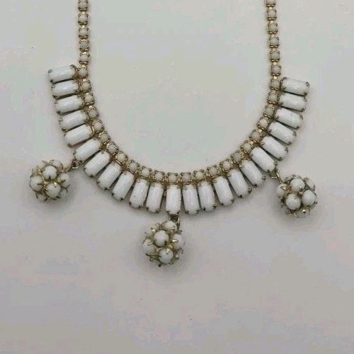 Collar Gargantilla Colgante Racimo Retro Vidrio Leche Blanco Vintage Tono Dorado 15.5" - Imagen 1 de 20