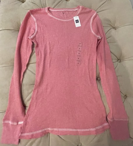 Chemise femme The Gap gaufre thermique manches longues petit rose décontracté confortable neuve avec étiquette