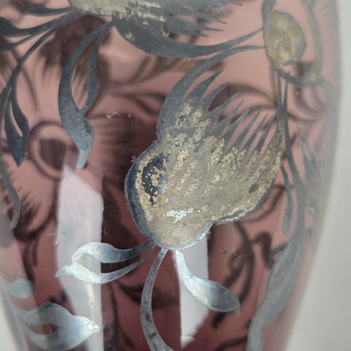 Vintage Amethyst mundgeblasene Glas Vase Floral Silber Überfang 5,5" lila Blumen - Bild 9 von 12