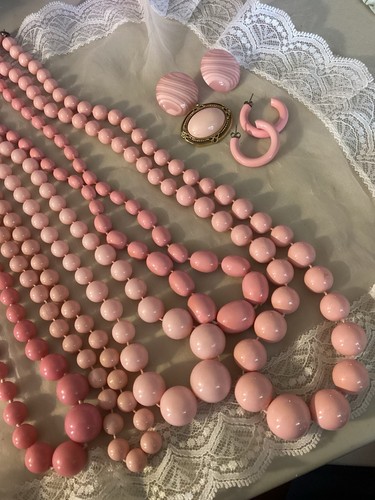 Lotto gioielli misti pastello rosa vintage 8 pezzi - Foto 4 di 6