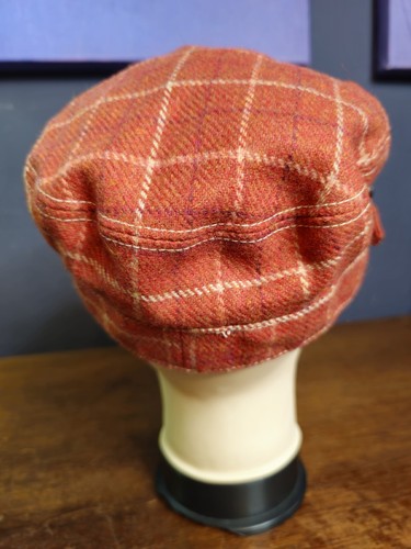 J Crew 100% Wool Newsboy Cabby Belted Red Plaid Lined Cap Hat Size M - Bild 3 von 8