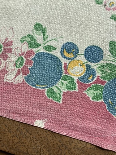 Retro Linen Fabric Panel Pink Multi Fruit 16x27.5 Vintage 50s Pretty - Picture 5 of 5