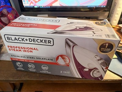 Black+Decker Professional Steam Iron Purple Gray White, 10 ft Cord Open Box