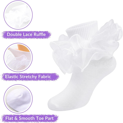 3 Paar Mädchen Rüschen Turn Manschetten Socken Kleinkind Doppel Spitze Rüschen Anzugsocken - Bild 5 von 12