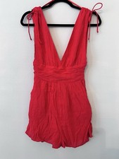 Red Sleeveless Lined V-Neck Romper with Ruched Waist Size Small NWT