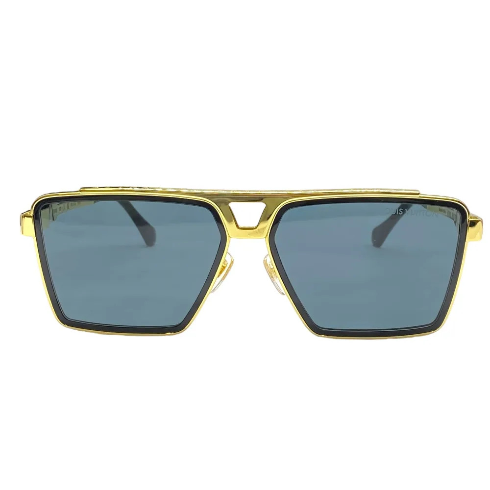 Louis Vuitton 1.1 Evidence Square Sunglasses Gold Frame Black Lens Men's Eyewear