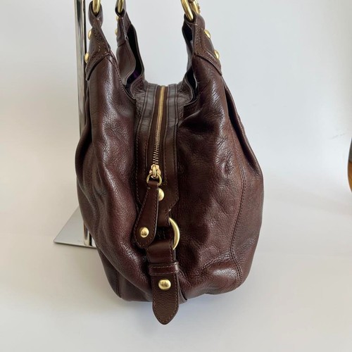 COACH Madison Maggie Dark Brown Pebbled Leather Shoulder Handbag Gold Logo Used - Bild 6 von 16
