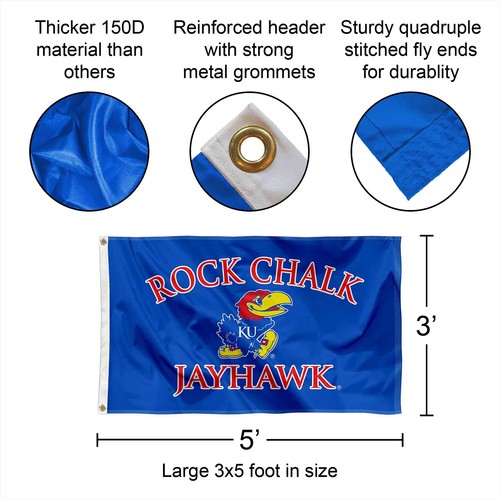 Kansas KU Jayhawks Rock Chalk Large Outdoor Flag - Picture 2 of 7