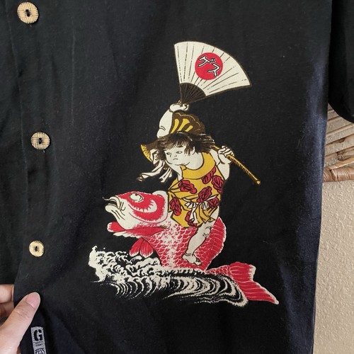 Vintage Guess Jeans Shirt Asian Japan Black Koi Samurai Men's Sz XL READ B5 - Picture 6 of 13