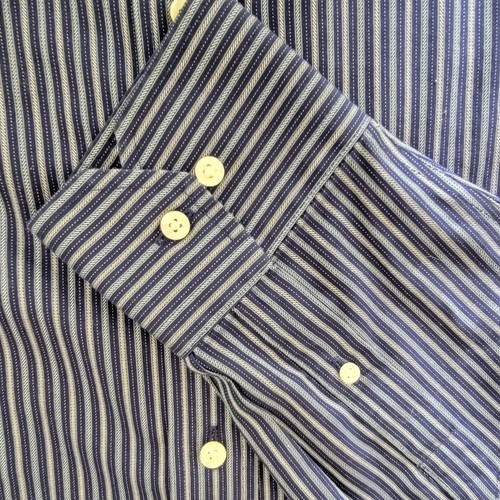 Enro Dress Shirt Mens 17 34-35 Button Down Long Sleeve Navy Stripe Cotton Pocket - Picture 8 of 23