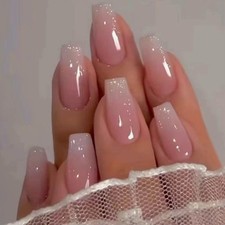 Hkanlre Bling Coffin Press on Nails Fake Nails Tips Full Cover Medium False G...