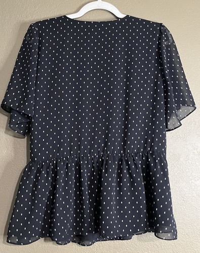MADEWELL Black White Polka Dot Short Sleeve Flutter Waist Shirt size Large - Picture 3 of 7