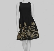 Calvin Klein Women's Black Embroidered-Skirt Fit & Flare Dress Petite Sz 0P