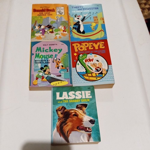 A Big Little Book Lot 5 Cartoons 1967, 68, Lassie, Donald, Mickey, Popeye,Tweety