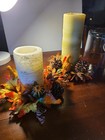 Set of Two Candle Ring Decor 8" Thanksgiving Autumn Fall Leaves Gourds Pinecones