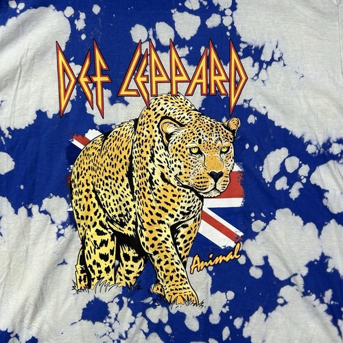 Def Leppard Band T-Shirt 2XL Blue Bleach Tie Dye Animal Cheetah Graphic Rock Tee - Picture 3 of 7