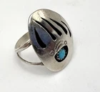 Vtg Navajo Sterling Silver & Turquoise Bear Paw Ring. Signed "B"