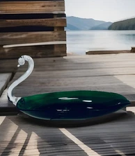 MCM Viking Glass Co.  Martinsville, West Va. Emerald Green Swan Bowl