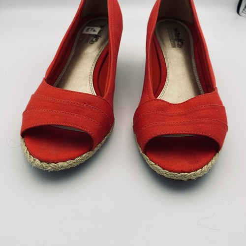 Coach And Four Louise Espadrille Wedge Red Canvas Peep Toe Shoes US Women’s 8.5 - Picture 4 of 10