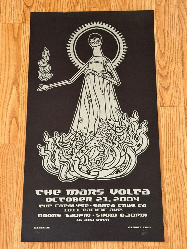 The Mars Volta Santa Cruz Poster Slick Silver Ink on Black from 2004 Vintage