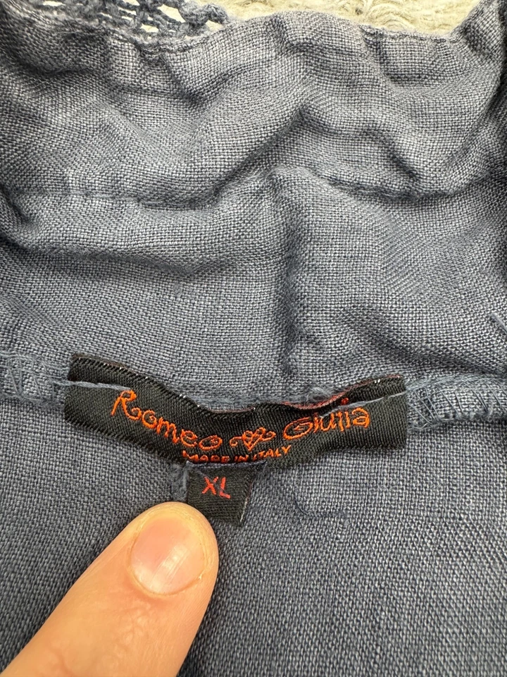 Vestido Romeo Gigli Mujer XL Azul Cobalto Lino Alto Bajo Crochet Túnica Hecho en Italia Foto 3 de 4