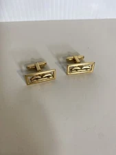 Vintage Hickok USA Gold Tone Rectangle Chain Link MCM Cufflinks Collectible