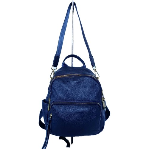 Borsa Donna Zaino VERA PELLE morbida Blu A Spalla Due Scomparti Divisori Tasche - Foto 6 di 20